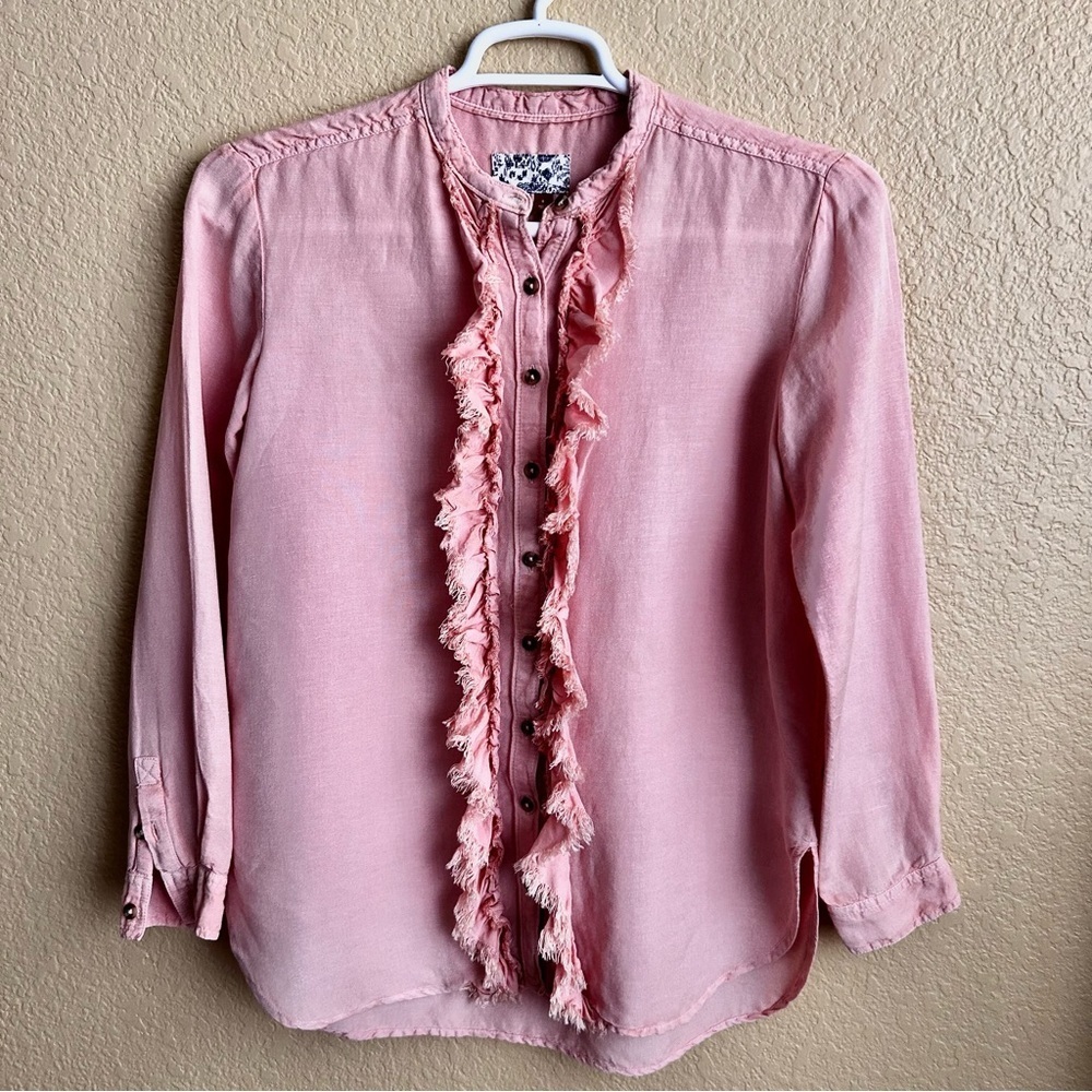 Pilcro Anthropologie Ruffled Long Sleeve Button Down Top - Picture 2 of 9